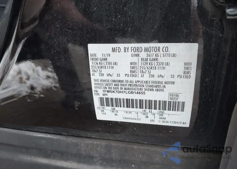 2020 Ford Explorer Xlt from USA, damaged, VIN 1FMSK7DH7LGB14855